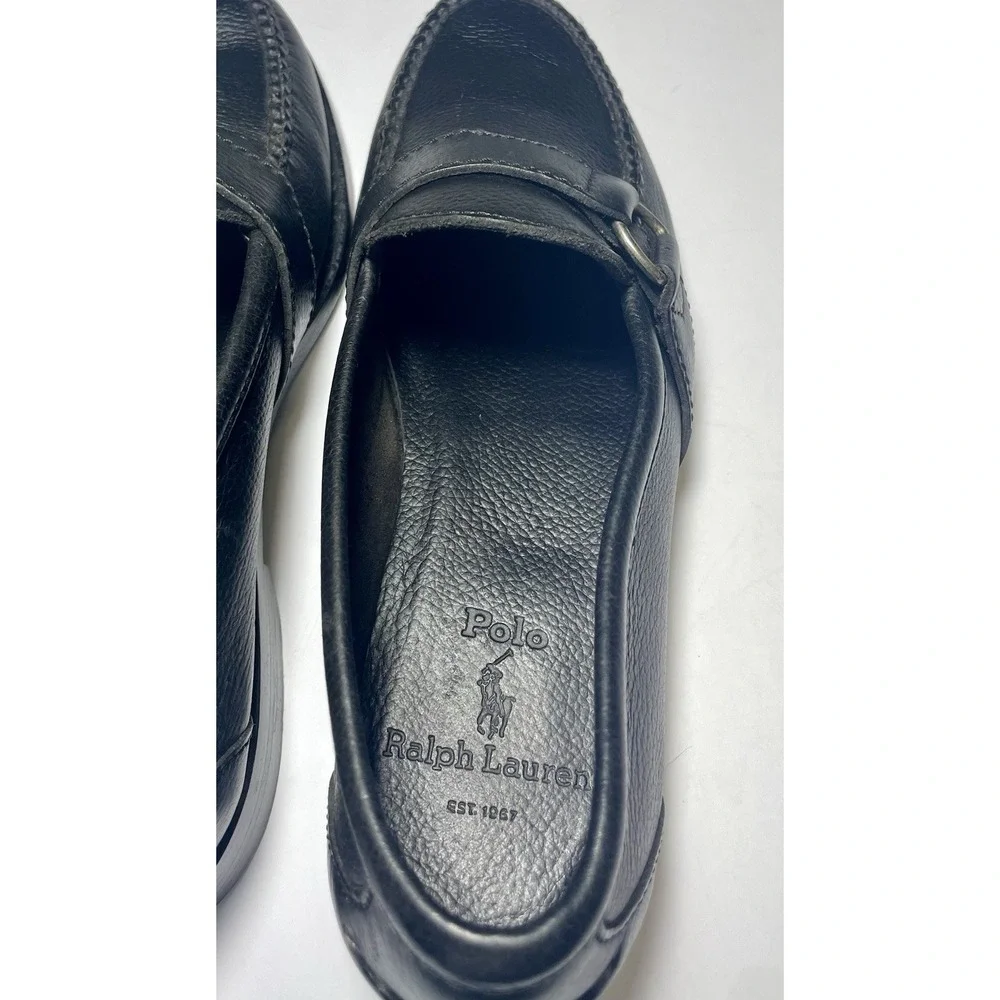 Vintage POLO Ralph Lauren Black Pebble Leather Buckle Loafers 8 D Made In Mexico